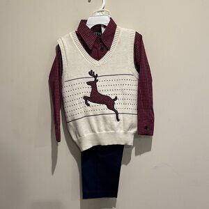Holiday 3-piece set:Embroidered sweater vest,  dress shirt& dress pants NWOT 4T